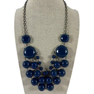 Vintage Liz Claiborne Necklace Blue Bubble Layered Silver Tone FLAW